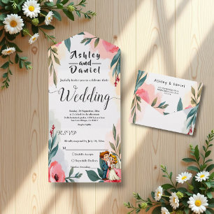 Elegante Wasserfarben-Blumen-Hochzeit Sommer All In One Einladung