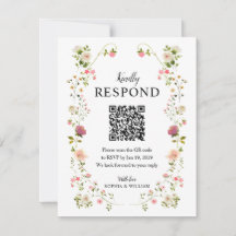 Elegante Wasserfarben-Blumen-Hochzeits-QR-RSVP