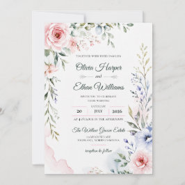 Elegante Wasserfarben-Blumen-Hochzeitseinladung Einladung