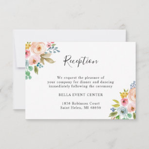 Elegante Wasserfarben-Blumen-Hochzeitsempfangsdeta Einladung