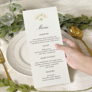 Elegante Wasserfarben-Blumen-Rokokohochzeit Menükarte