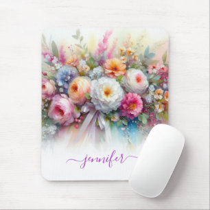 Elegante Wasserfarben-Blumen-Schriftzug Vertikal Mousepad