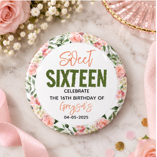 Elegante Wasserfarben-Blumen-Sweet Sixteen Button