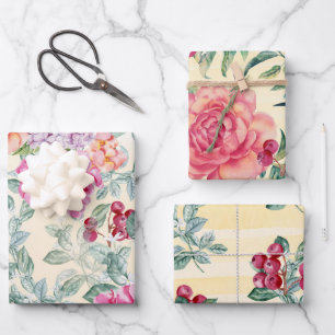 Elegante Wasserfarben, Blumen und Bereren Geschenkpapier Set