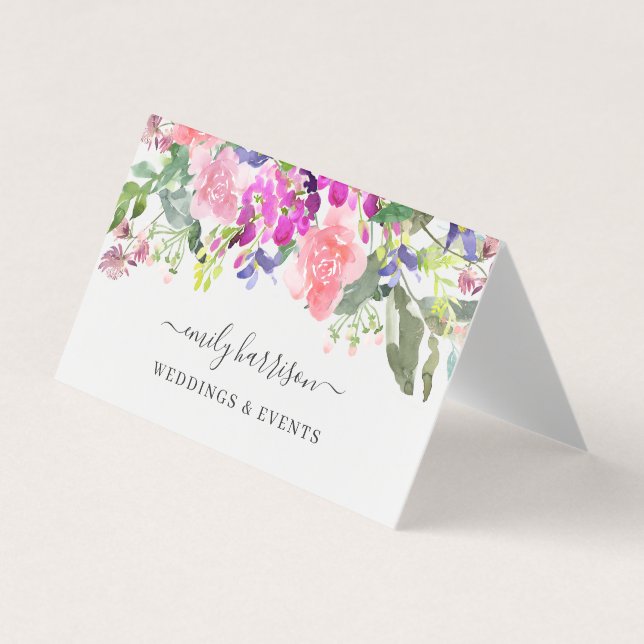 Elegante Wasserfarben Blumen Visitenkarten (Vorderseite)