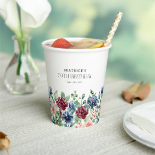 Elegante Wasserfarben-Blumen zum 50. Geburtstag Pappbecher