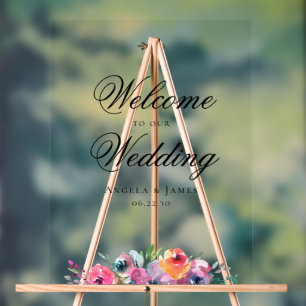 Elegante Wasserfarben-Blumenhochzeit Acrylschild