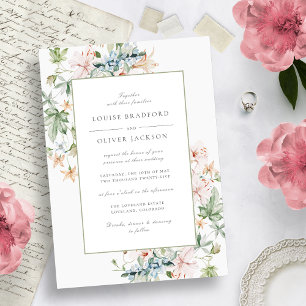 Elegante Wasserfarben-Blumenrand-Hochzeit im Frühl Einladung