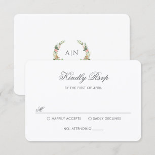 Elegante Wasserfarben-Blumenwappen-Hochzeit RSVP Karte