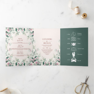 Elegante Wasserfarben Blush Dusty Rose Blumenzehen Dreifach Gefaltete Einladung