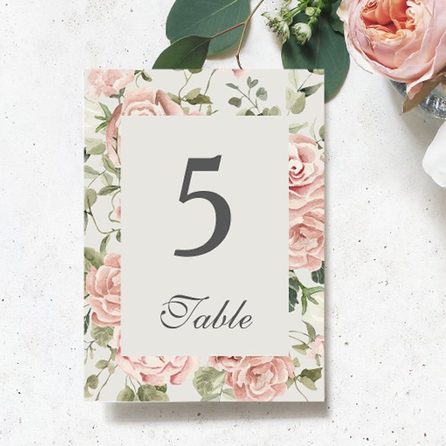Elegante Wasserfarben Blush Garden Rosa Hochzeit Tischnummer (Von Creator hochgeladen)