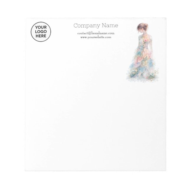 Elegante Wasserfarben Couture Brautmode Designerin Notizblock (Vorderseite)