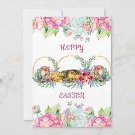 Elegante Wasserfarben Easter Chick Blumenstrauß Feiertagskarte