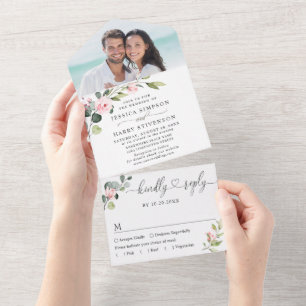 Elegante Wasserfarben-Eukalyptus-Grüne Hochzeit All In One Einladung