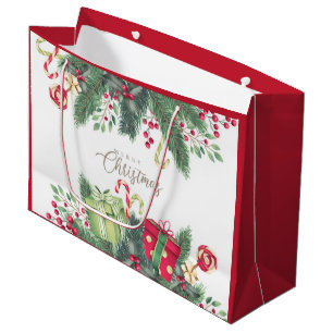 Elegante Wasserfarben Feste Dekorationen Weihnacht Große Geschenktüte