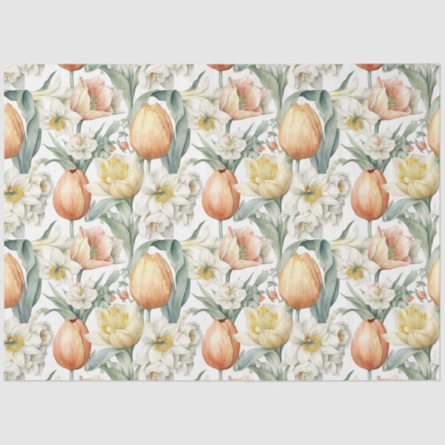 Elegante Wasserfarben Frühlingsblumen Seidenpapier (Vorderseite)