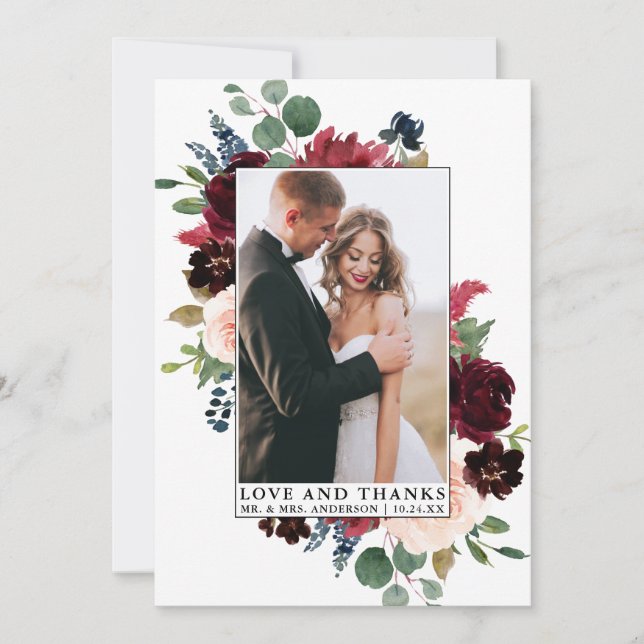 Elegante Wasserfarben Gerahmte Liebe Dank Dankeskarte (Vorderseite)