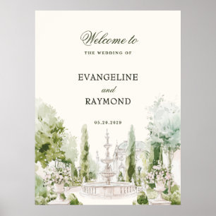 Elegante Wasserfarben-Herrenhaus-Garten-Hochzeit Poster