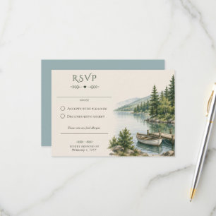 Elegante Wasserfarben-Hochzeit am Seeufer RSVP Karte