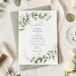 Elegante Wasserfarben-Hochzeit mit Eukalyptus in s Einladung