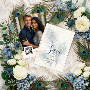 Elegante Wasserfarben-Hochzeit Pfauenfedern TLW26 Save The Date