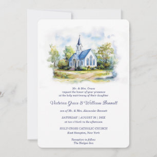 Elegante Wasserfarben-Kirchen-Hochzeitseinladung Einladung