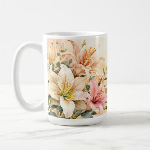 Elegante Wasserfarben-Lilien in Rosé und Koralle Kaffeetasse