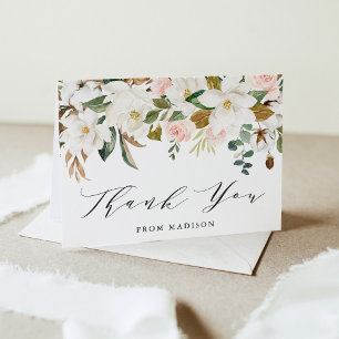 Elegante Wasserfarben-Magnolien-Baby-Shower Dankeskarte