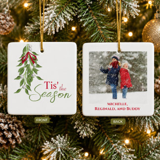 Elegante Wasserfarben-Mistelzweig-Personalisiertes Keramikornament