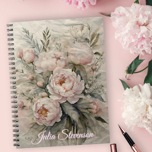 Elegante Wasserfarben-Peonies mit Pastellgrün Notizblock