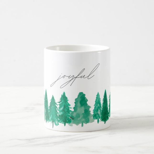Elegante Wasserfarben Pine Trees Joyful Christmas Kaffeetasse (Mittel)