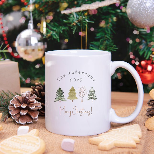 Elegante Wasserfarben Pine Trees Weihnachten Kaffeetasse (Von Creator hochgeladen)