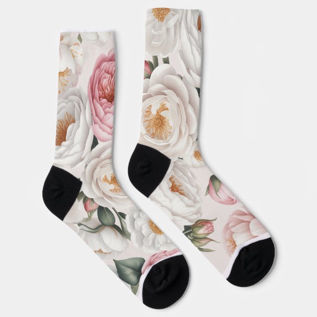 Elegante Wasserfarben Rose Peony Socken (Rechts)