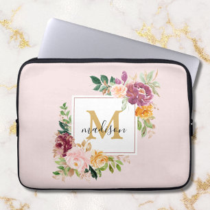 Elegante Wasserfarben-Rosen-Blume Botanisch Monogr Laptopschutzhülle