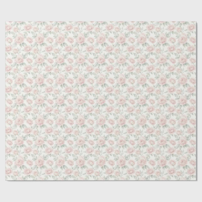 Elegante Wasserfarben-Rosen Geschenkpapier (Flach)