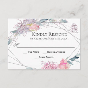 Elegante Wasserfarben Sketch Geometric Wedding RSV RSVP Karte