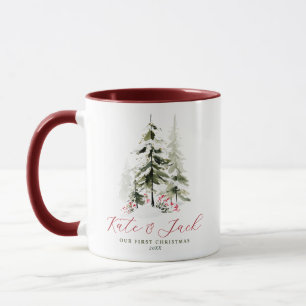 Elegante Wasserfarben-Tannen Unser erstes Weihnach Tasse