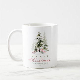 Elegante Wasserfarben-Tannen-Weihnachten Kaffeetasse