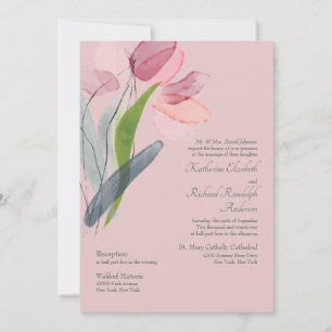 Elegante Wasserfarben-Tulpen-Hochzeit in Rosa Einladung