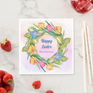 Elegante Wasserfarben-Tulpen Ostern Serviette