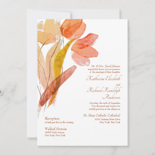Elegante Wasserfarben-Tulpen Terrakotta-Hochzeit Einladung