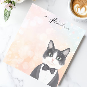 Elegante Wasserfarben-Tuxedo-Katze personalisiert Notizblock