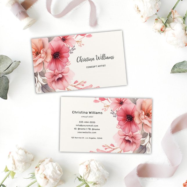 Elegante Wasserfarben Visitenkarte (Elegant Watercolor Floral Business Card)