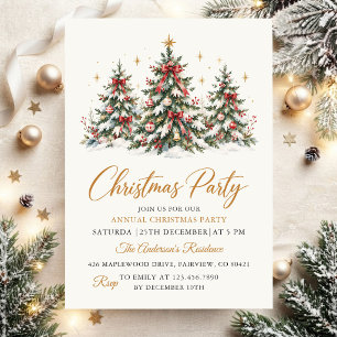 Elegante Wasserfarben-Weihnachtsbaum-Party Einladung