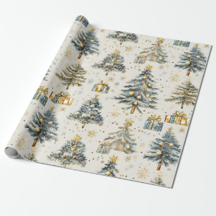 Elegante Wasserfarben-Weihnachtsbäume Geschenkpapier