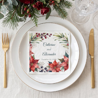 Elegante Wasserfarben-Weihnachtsstern-Winterhochze Serviette