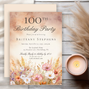 Elegante Wasserfarben-Wildblumen 100. Geburtstag Einladung