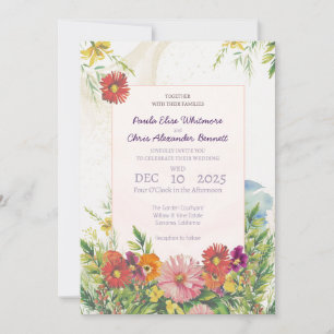 Elegante Wasserfarben-Wildblumengarten-Hochzeit Einladung