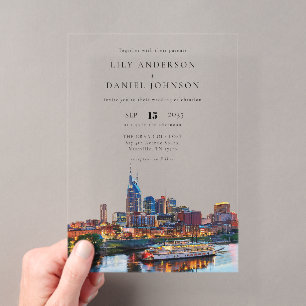 Elegante Wasserfarbenen Hochzeit am Nashville-Flus Acryleinladungen