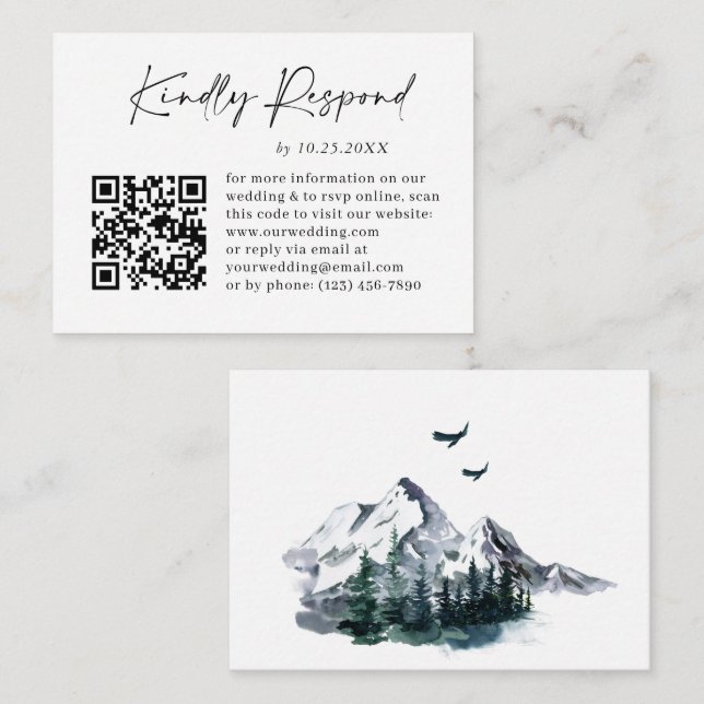 Elegante Wasserfarbengebirge Hochzeiten QR-UAWG Begleitkarte (Vorne/Hinten)
